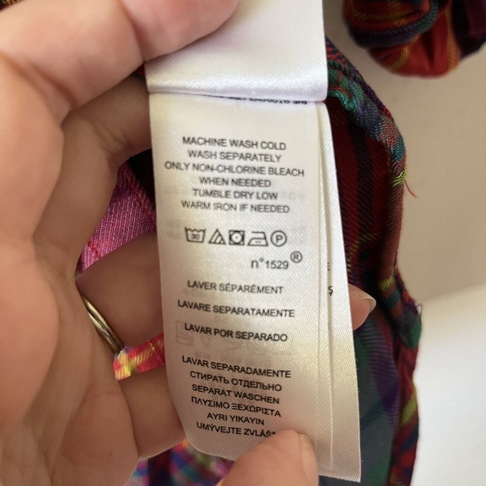 Lauren Ralph Lauren Top Size Small Rainbow Plaid Colorful Button Front Viscose - Picture 7 of 8